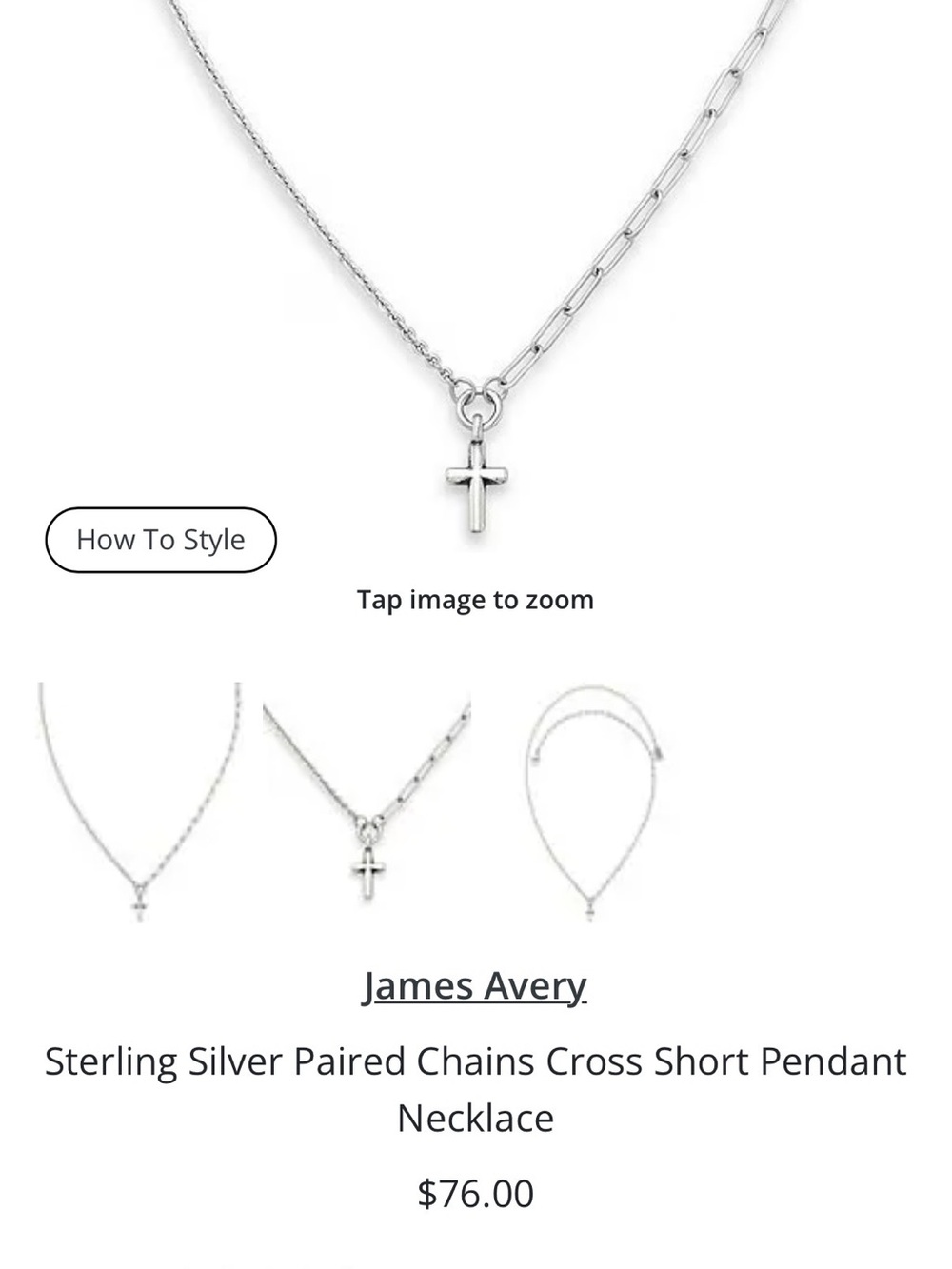 James Avery Silver Double-Chain Necklace with Cross Pendant - Picture 2 of 4